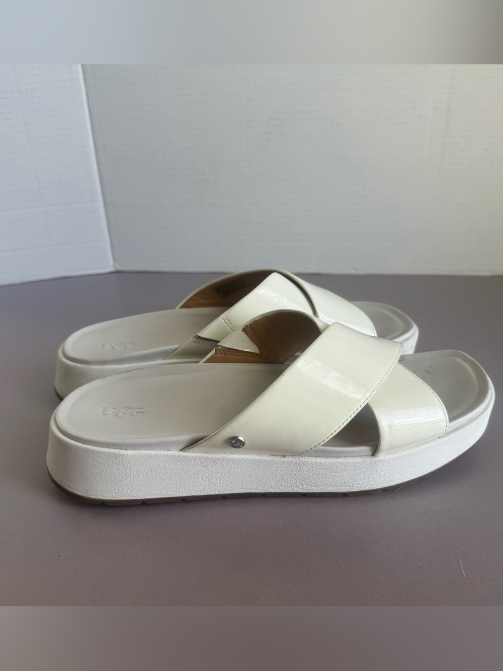 UGG Women's Cream Patent Crisscross Slide Sandals